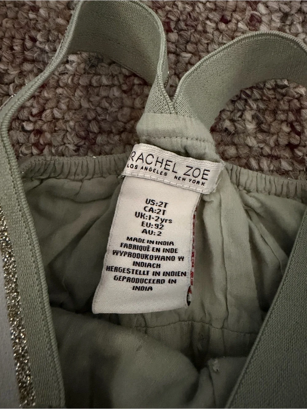 Rachel Zoe Light Sage Green Toddler Jumpsuit with Glitter Trim